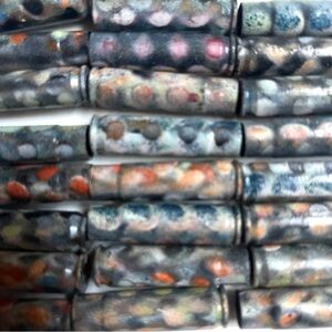 Multicolor painted brass beads/tubes- 24 pieces. Art Supply